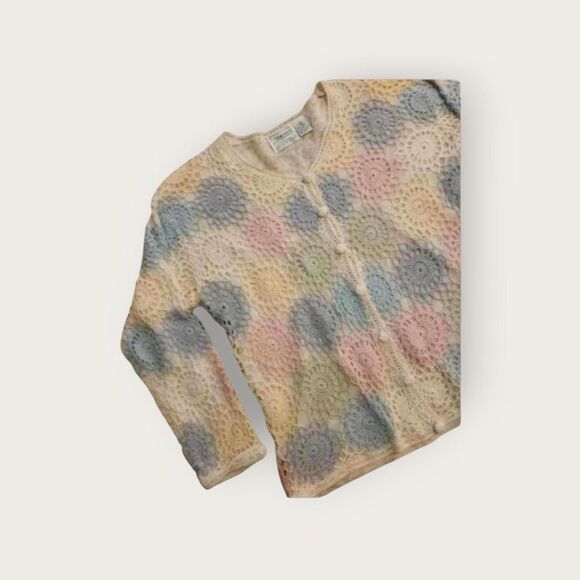 Vintage 90s Shenanigans pastel knit button up cottage grandma cardigan sweater - Picture 3 of 4